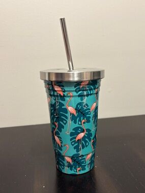 Teal Flamingo Stainless Lid Travel Tumbler